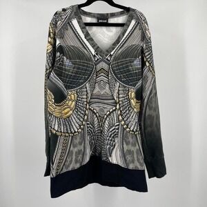 Y2K Just Cavalli Euro Snake Top Rare Designer Long Sleeve 40 Medium V Neck Italy
